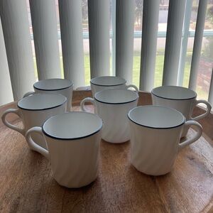 Corning white mugs with black rim